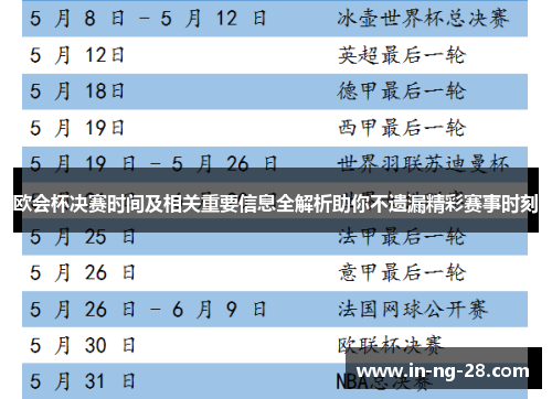 欧会杯决赛时间及相关重要信息全解析助你不遗漏精彩赛事时刻